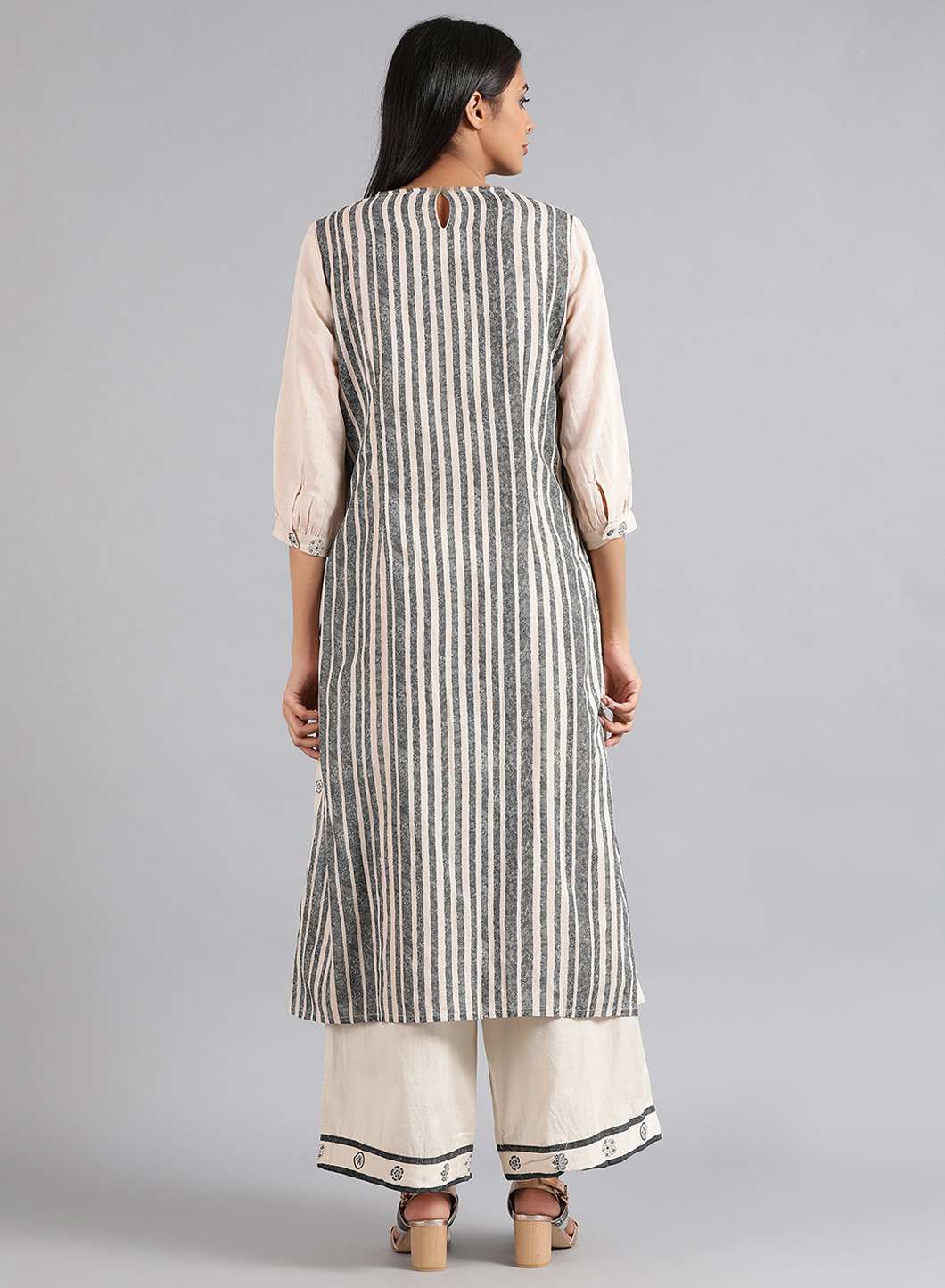 Grey Round Neck Printed kurta