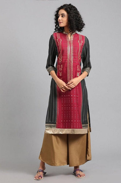 Maroon Mandarin Neck Printed kurta - wforwoman