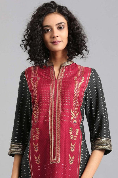 Maroon Mandarin Neck Printed kurta - wforwoman