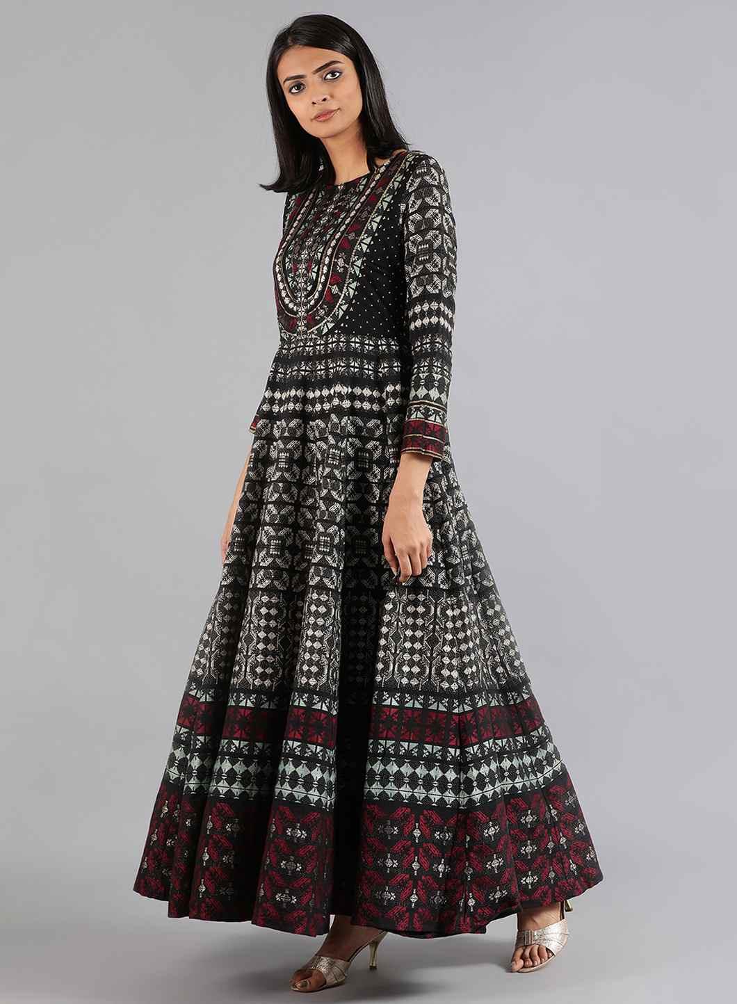 Black Boat Neck Full Sleeve kurta Dress - wforwoman