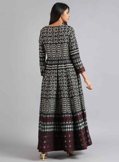 Black Boat Neck Full Sleeve kurta Dress - wforwoman