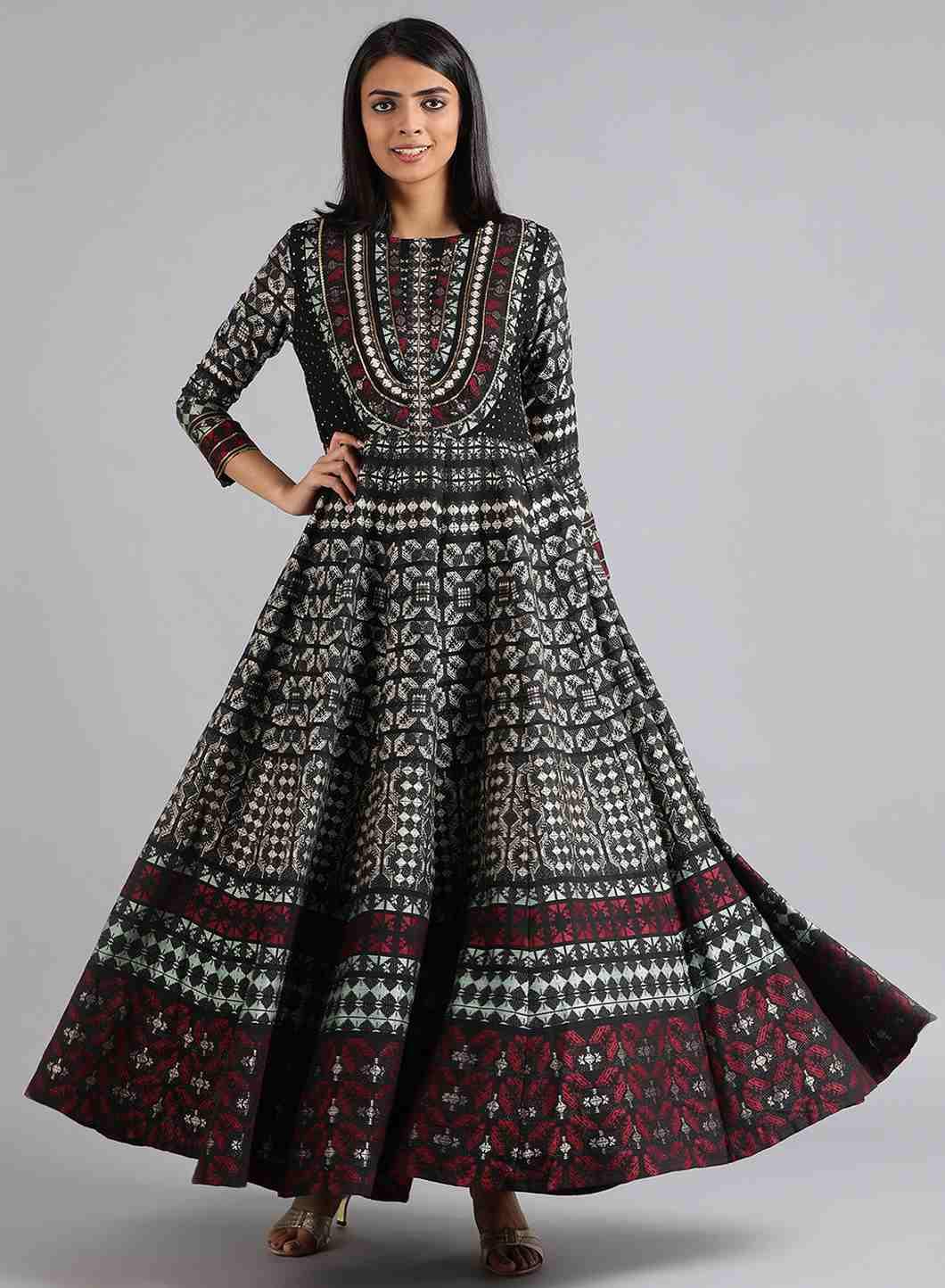 Black Boat Neck Full Sleeve kurta Dress - wforwoman