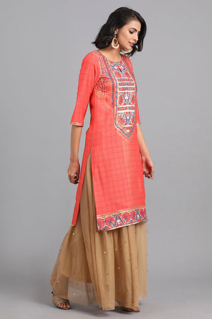 Orange Round Neck Printed kurta