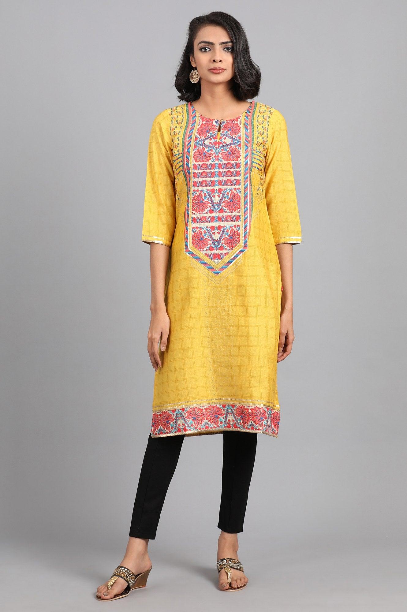 Grey Printed Round Neck kurta - wforwoman