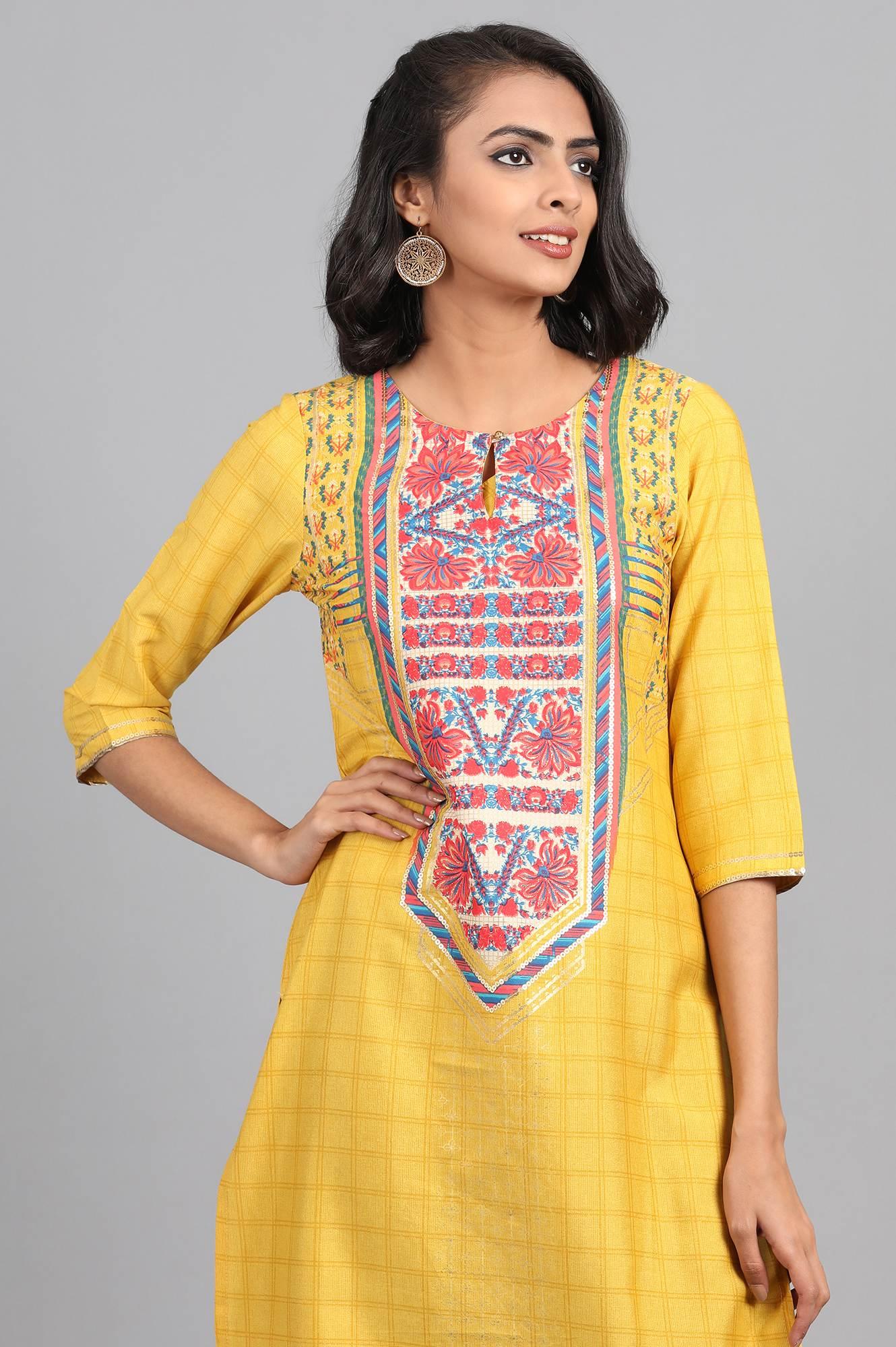 Grey Printed Round Neck kurta - wforwoman