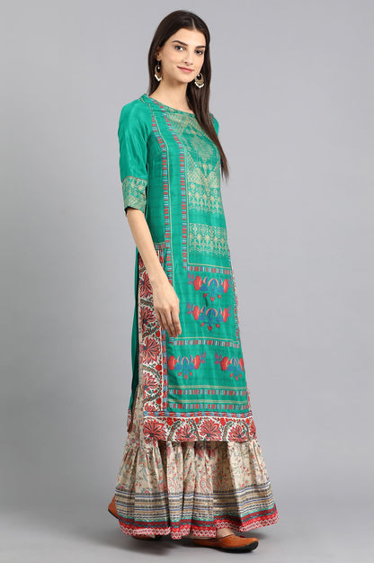 Teal Round Neck Printed kurta