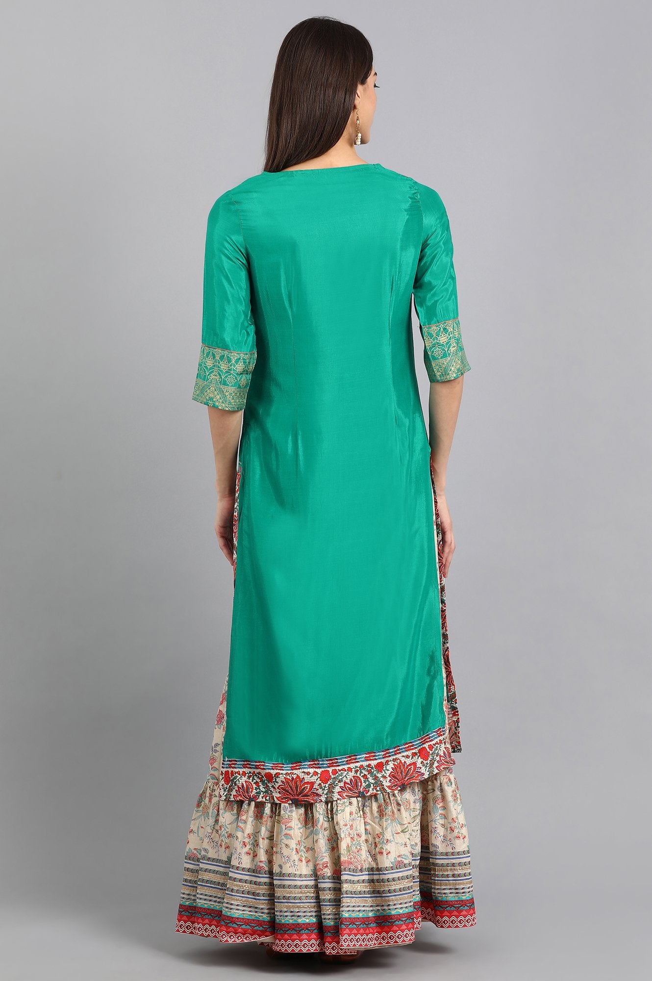 Teal Round Neck Printed kurta