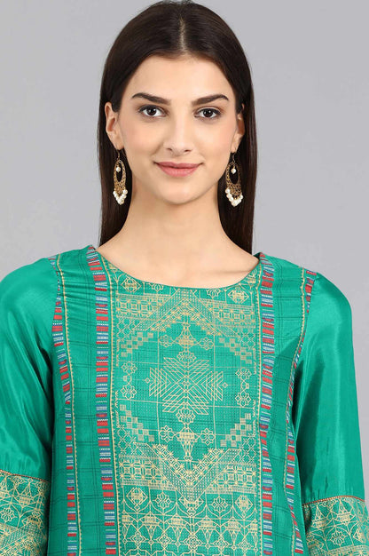 Teal Round Neck Printed kurta