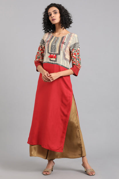 Red Round Neck Printed kurta