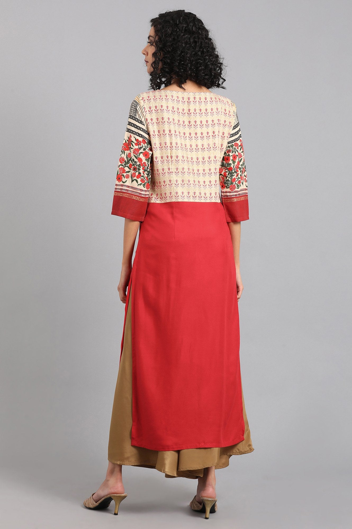 Red Round Neck Printed kurta