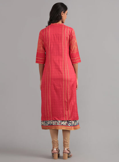 Red Mandarin Neck Printed kurta