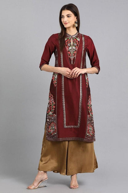 Brown Mandarin Neck Embellished kurta - wforwoman