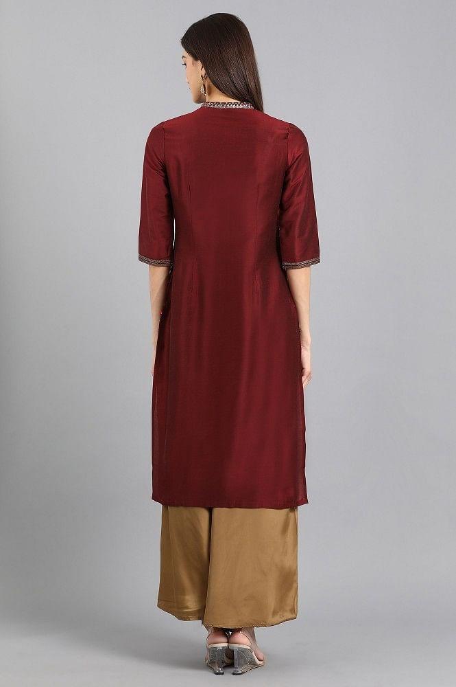 Brown Mandarin Neck Embellished kurta - wforwoman