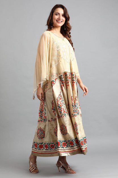 Beige Round Neck Cape Sleeve kurta - wforwoman