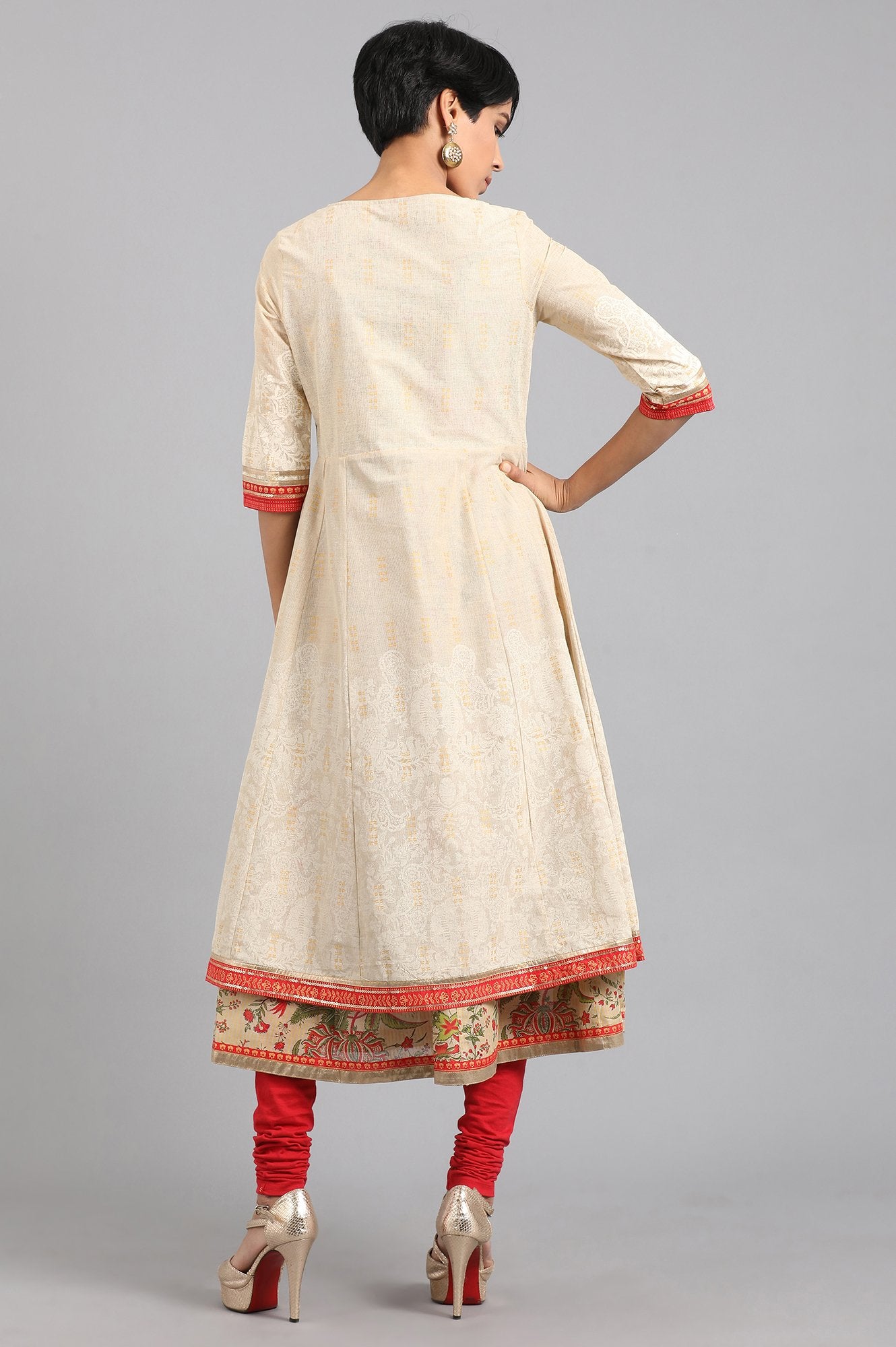 Beige Round Neck Printed kurta