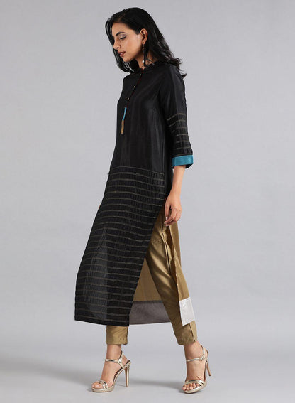 Black Mandarin Neck Kaleido kurta - wforwoman