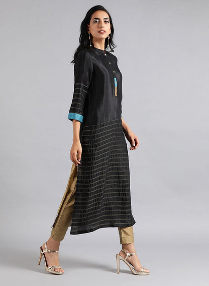 Black Mandarin Neck Kaleido kurta - wforwoman