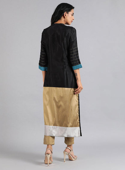 Black Mandarin Neck Kaleido kurta - wforwoman