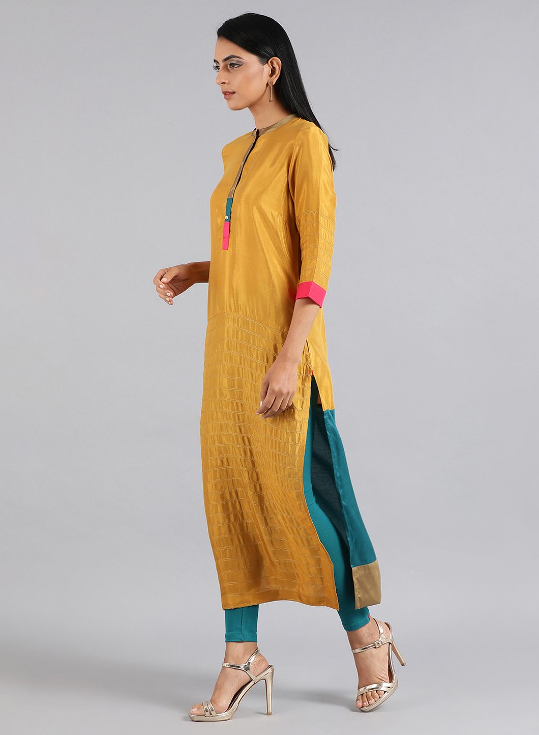 Yellow Mandarin Neck Kaleido kurta