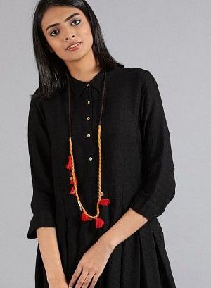 Black Mandarin Neck Foil Print kurta - wforwoman