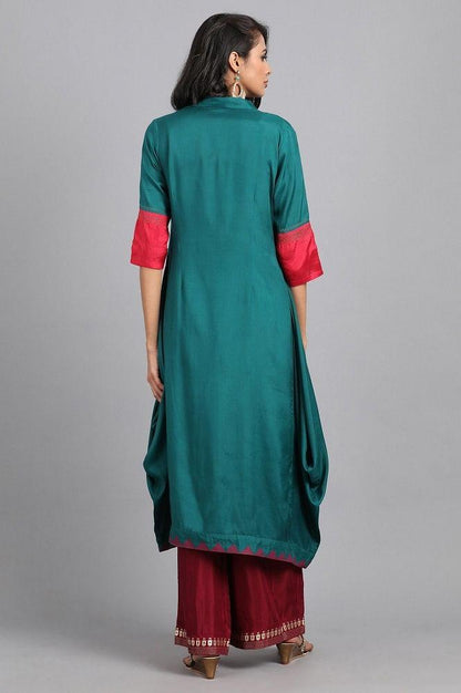 Blue &amp; Red Color-block Kaleido kurta - wforwoman