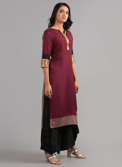 Wine Round Neck Solid kurta - wforwoman