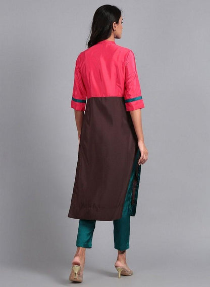 Pink Mandarin Neck French Crepe kurta - wforwoman