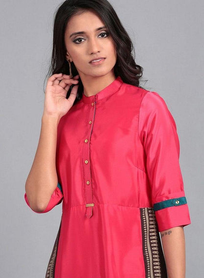 Pink Mandarin Neck French Crepe kurta - wforwoman