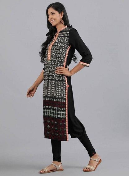 Black Mandarin Neck Embellished kurta - wforwoman