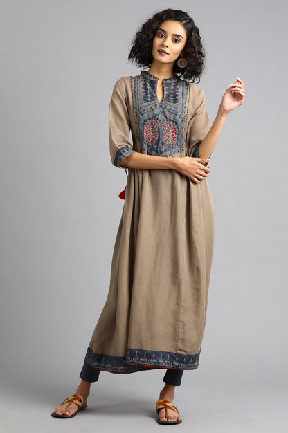 Grey Mandarin Neck Solid kurta