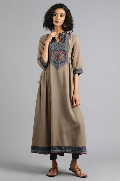 Grey Mandarin Neck Solid kurta