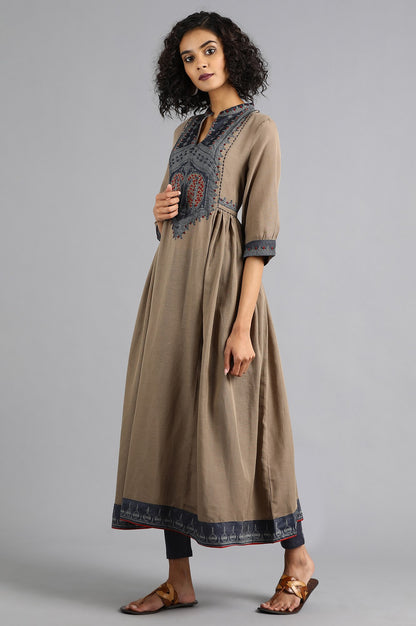 Grey Mandarin Neck Solid kurta