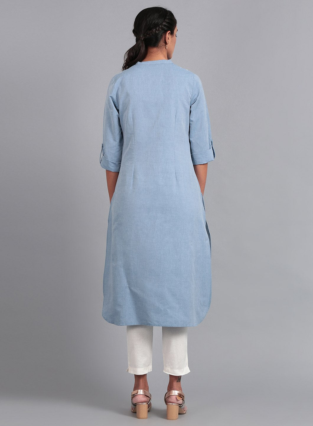 Blue Mandarin Neck Printed kurta