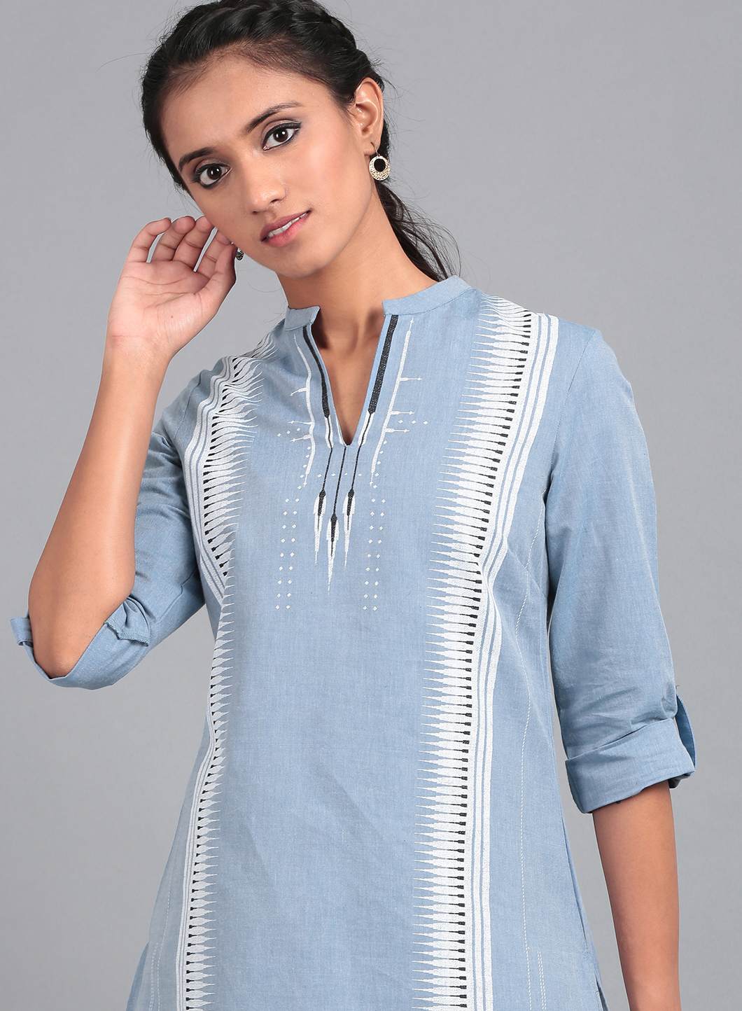 Blue Mandarin Neck Printed kurta