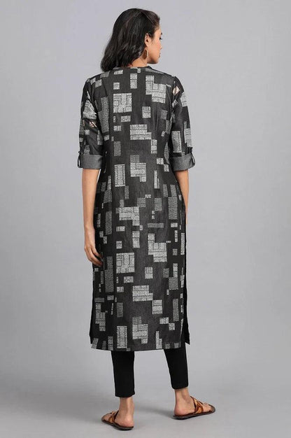 Grey Mandarin Neck Printed kurta Dress - wforwoman