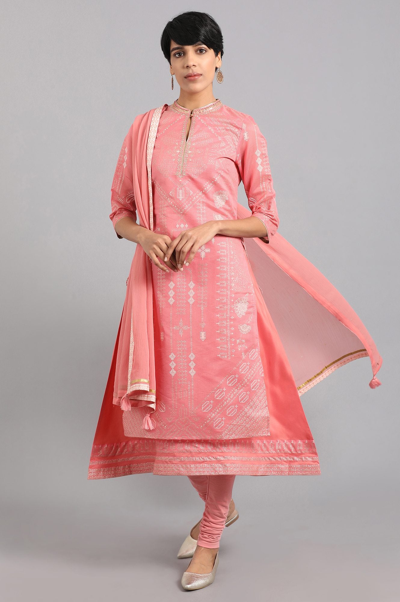 Pink Mandarin Neck Layered kurta