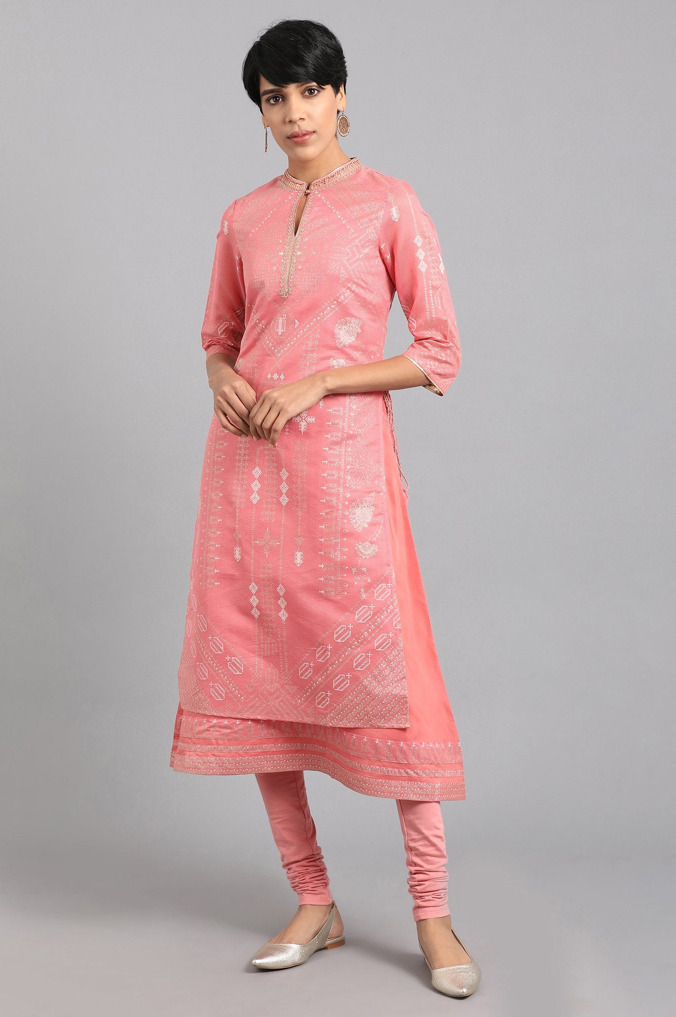 Pink Mandarin Neck Layered kurta