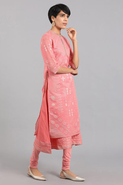 Pink Mandarin Neck Layered kurta