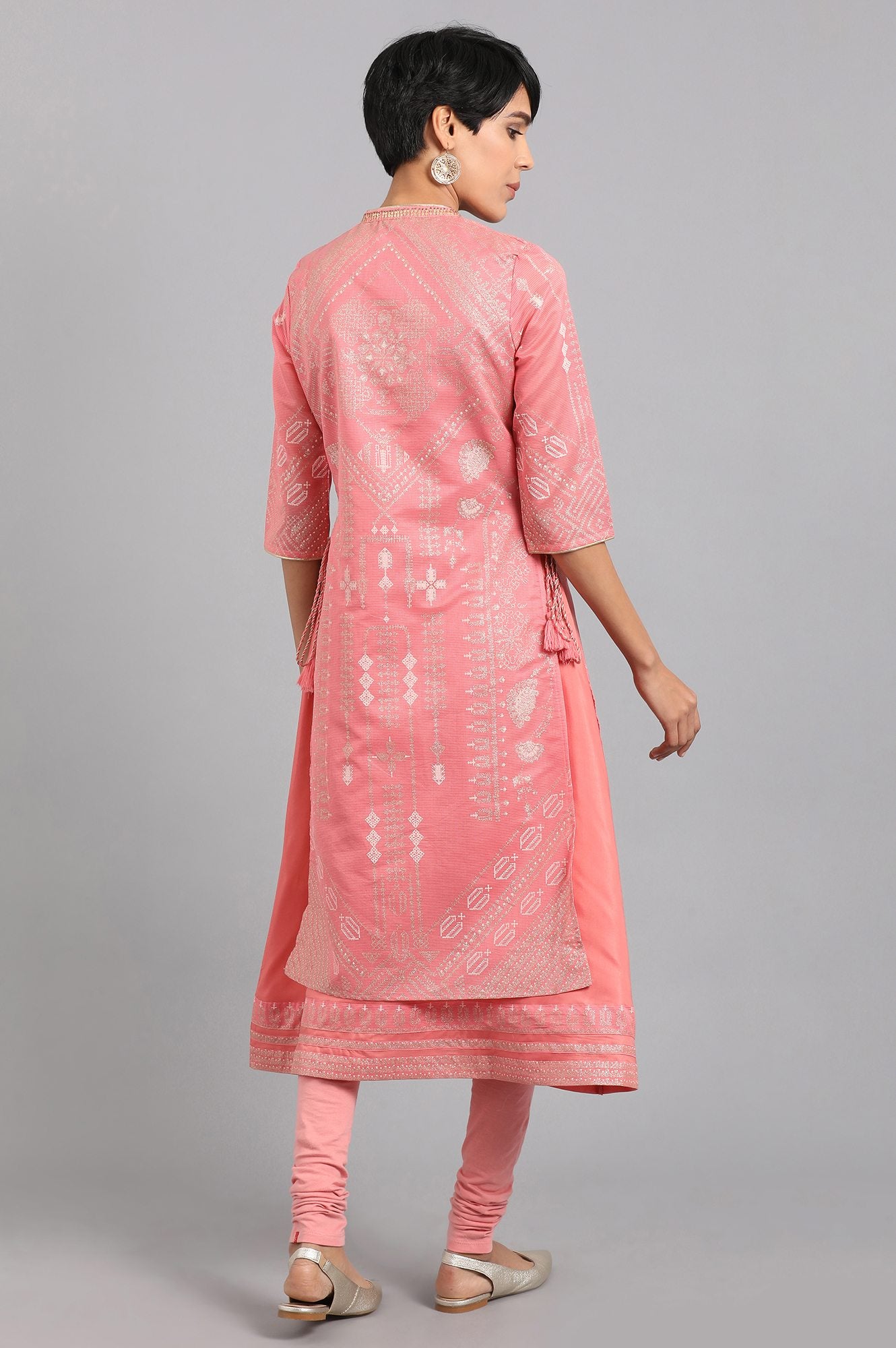 Pink Mandarin Neck Layered kurta