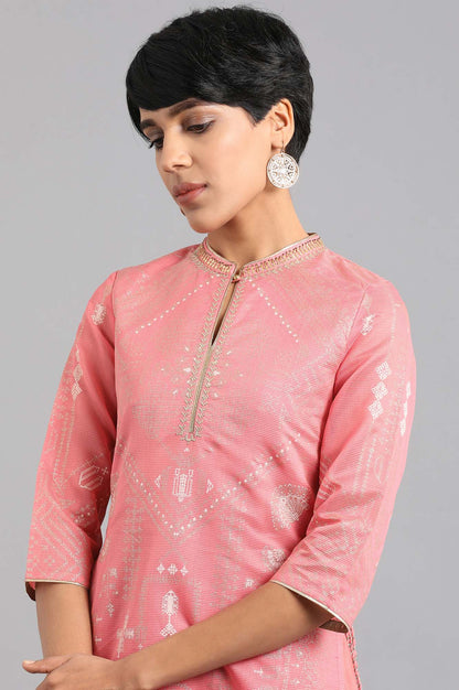 Pink Mandarin Neck Layered kurta