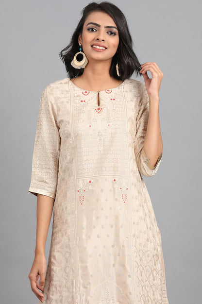 Ecru Round Neck Glitter Print kurta