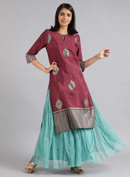 Purple Round Neck Printed kurta