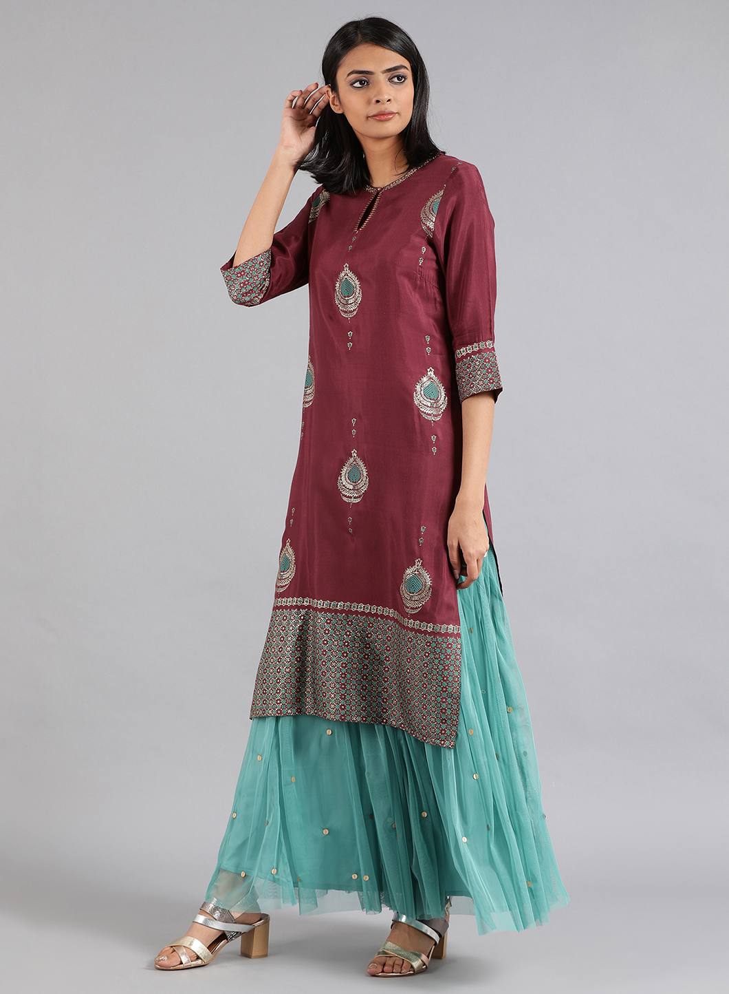 Purple Round Neck Printed kurta