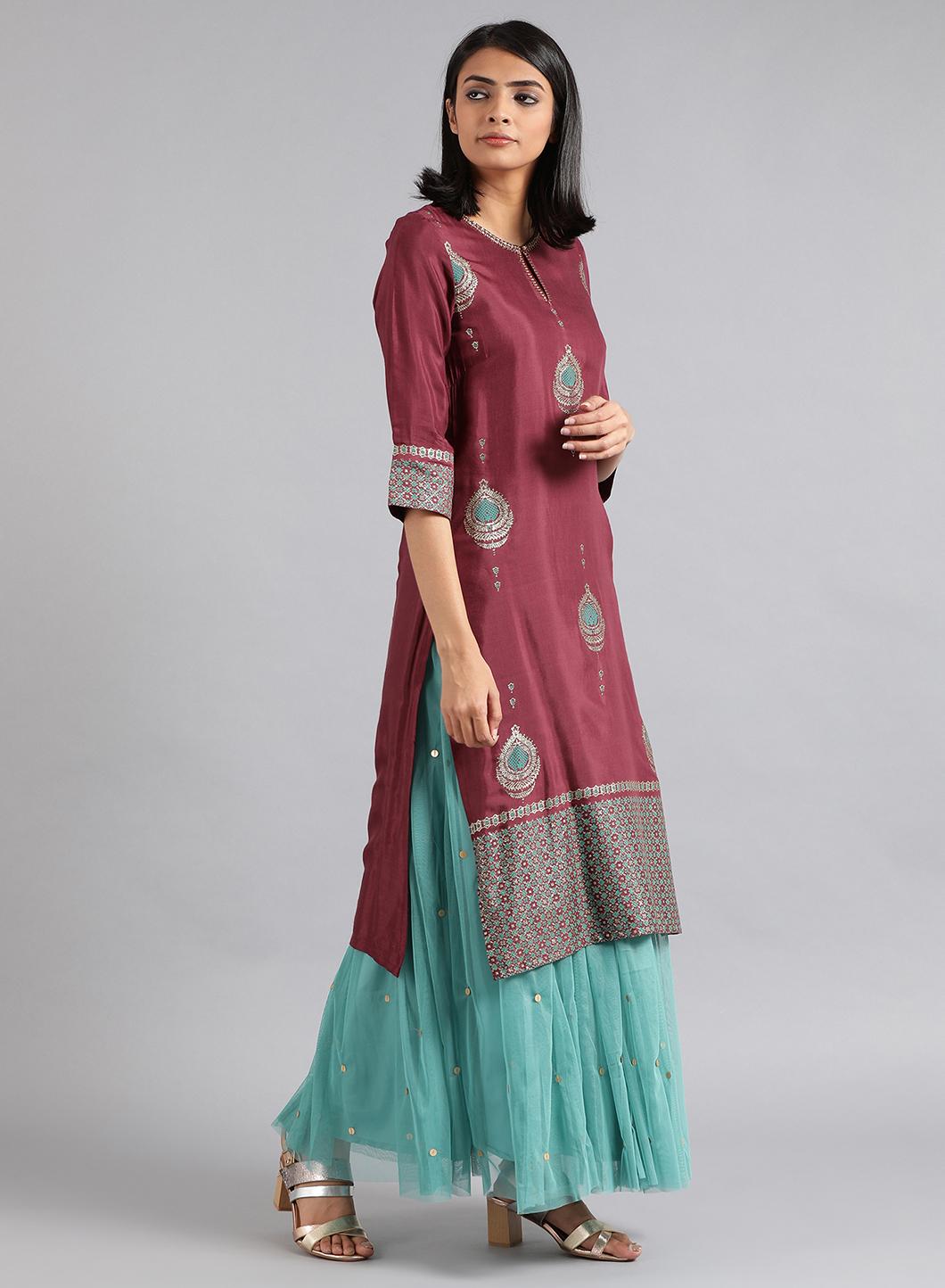 Purple Round Neck Printed kurta