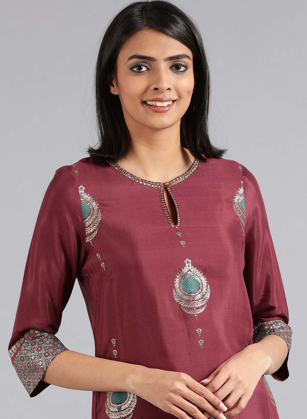 Purple Round Neck Printed kurta