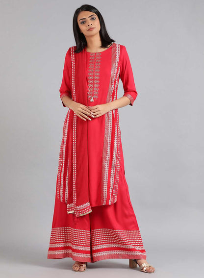 Red Round Neck Printed kurta