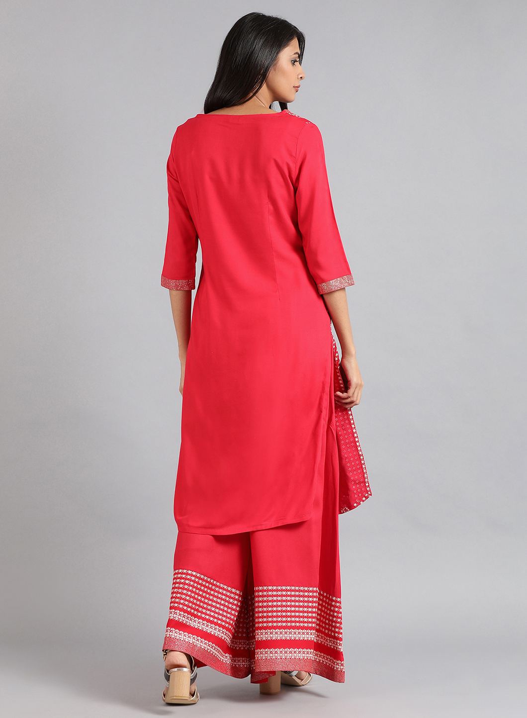 Red Round Neck Printed kurta