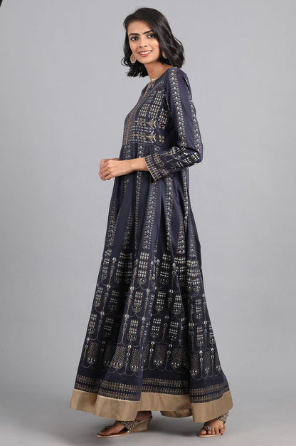 Blue Round Neck Tie-Up kurta - wforwoman