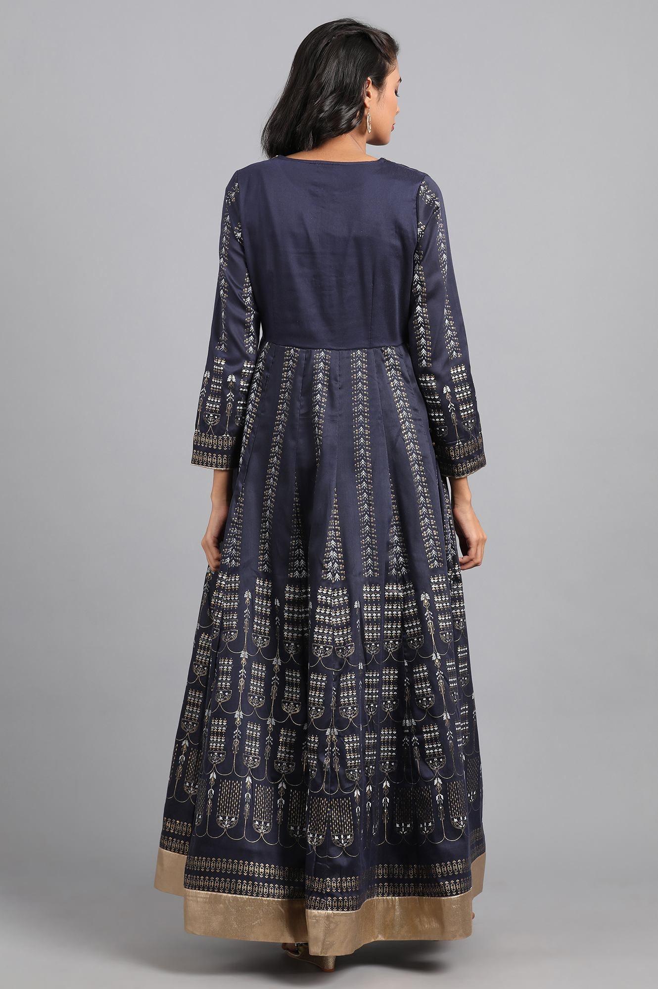 Blue Round Neck Tie-Up kurta - wforwoman