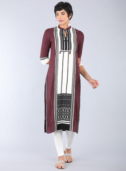 Purple Mandarin Neck Printed kurta